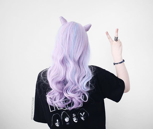 Purple long curly wig KF81189