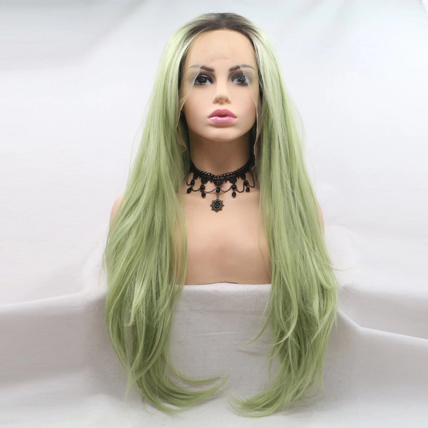 Green Long Straight Hair Lace Wig KF82130