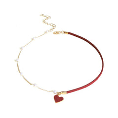 "Heartbeat" Red Love Pearl Necklace  KF1009