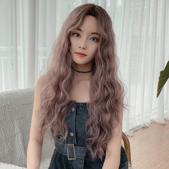 Pink brown long curly hair wig  KF81133