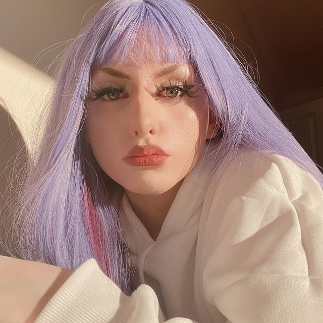 Purple long straight wig KF21460