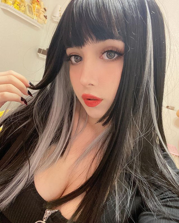 Harajuku Black Silver Wig KF21367