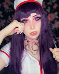 Purple long straight wig KF81266