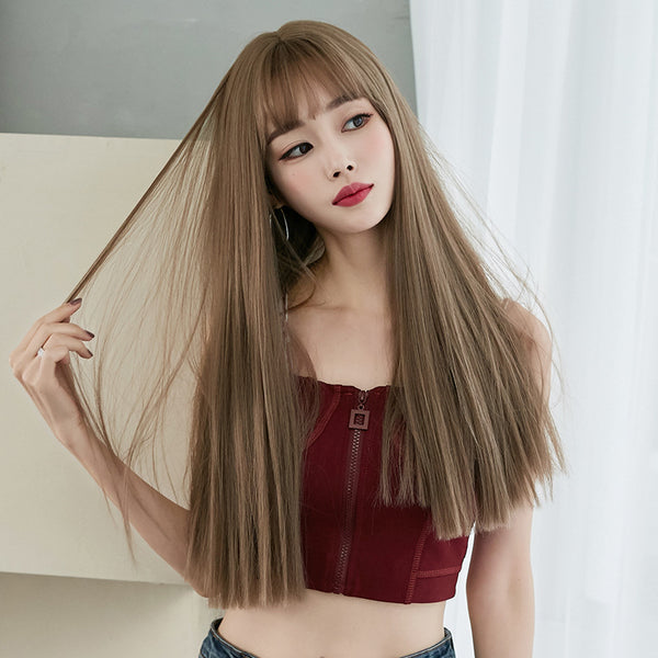 Brown long straight hair wig  KF81385