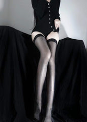 Over-the-knee black stockings KF82739
