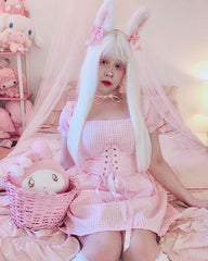 White long straight wig KF81930
