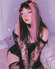 Black pink wig KF81663