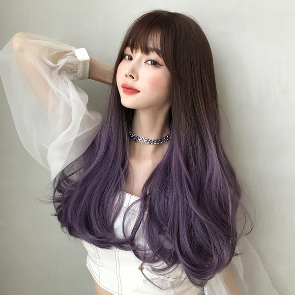 Gradient purple long curly hair wig  KF8205