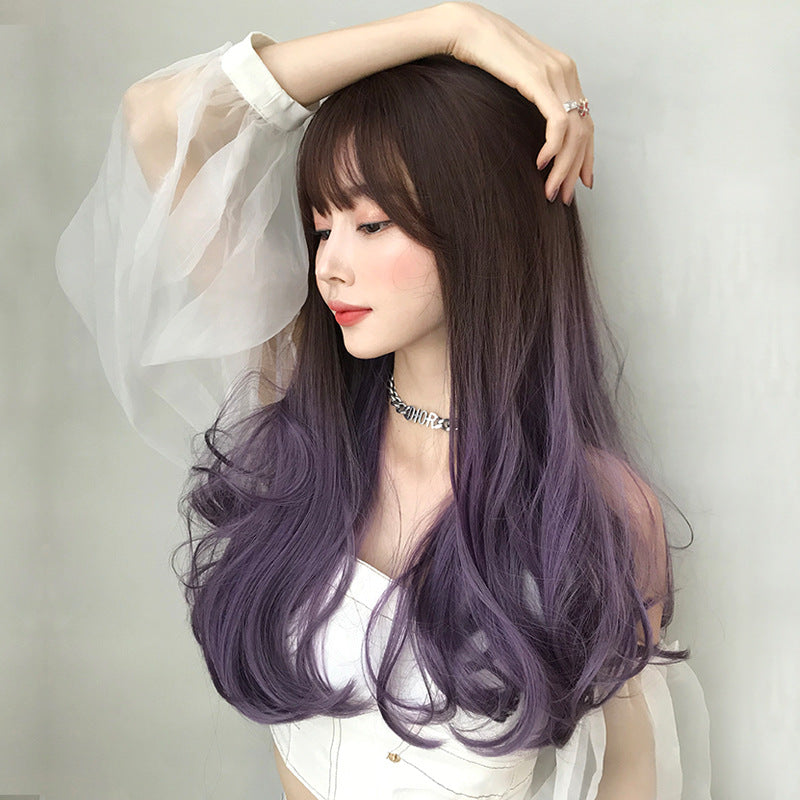 Gradient purple long curly hair wig  KF8205