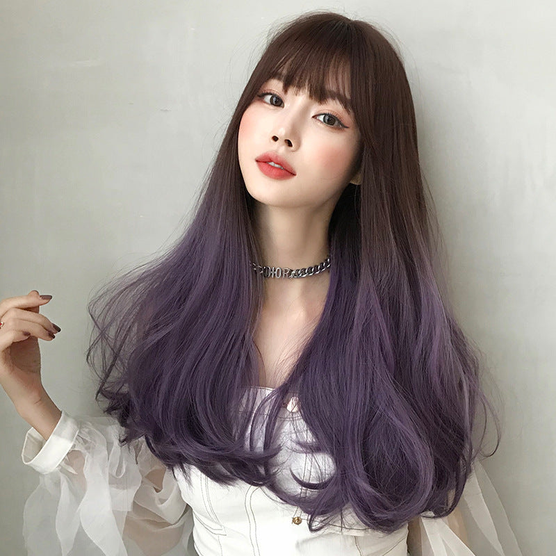 Gradient purple long curly hair wig  KF8205