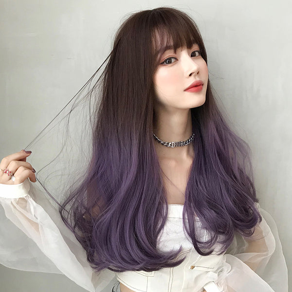 Gradient purple long curly hair wig  KF8205