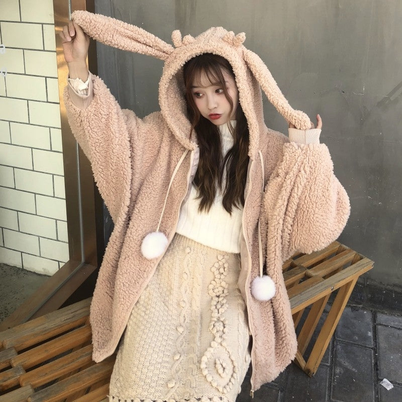 Fashion cute rabbit ears hoodie coat KF81567