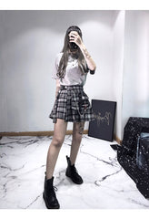 Ulzzang black plaid skirt KF90116