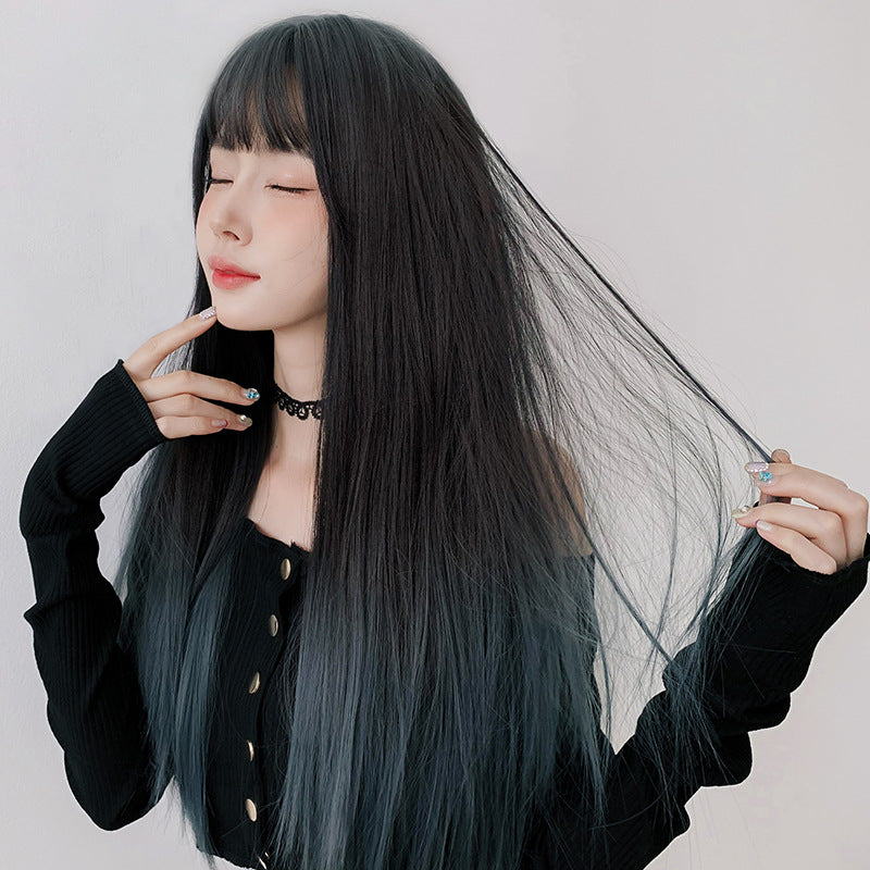 Blue long straight hair wig KF82107
