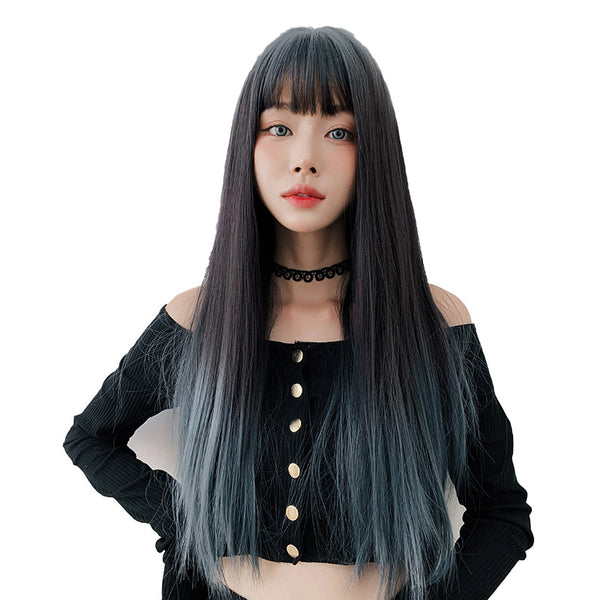 Blue long straight hair wig KF82107