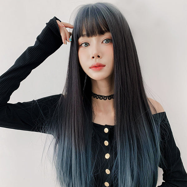 Blue long straight hair wig KF82107