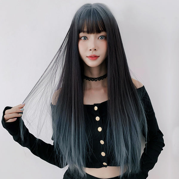 Blue long straight hair wig KF82107