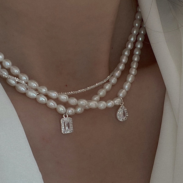 Vintage zircon pearl necklace (Two pieces) KF82067