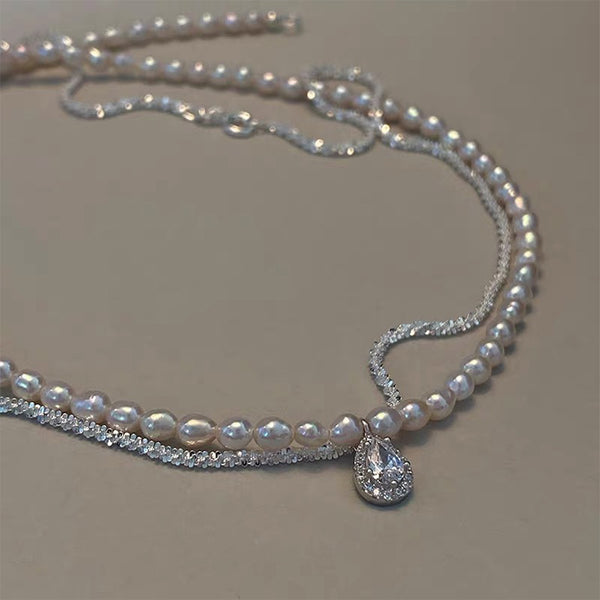 Vintage zircon pearl necklace (Two pieces) KF82067