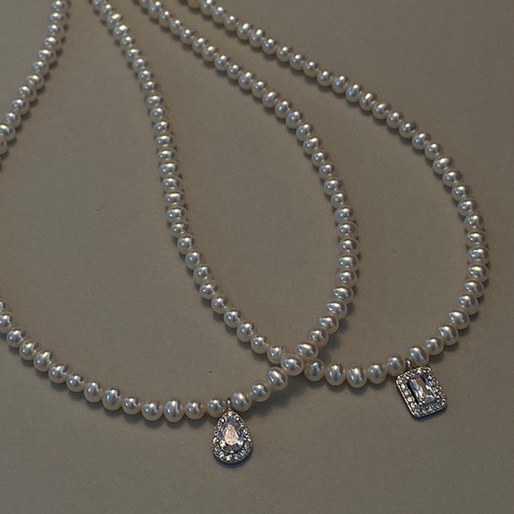 Vintage zircon pearl necklace (Two pieces) KF82067