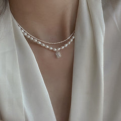 Vintage zircon pearl necklace (Two pieces) KF82067