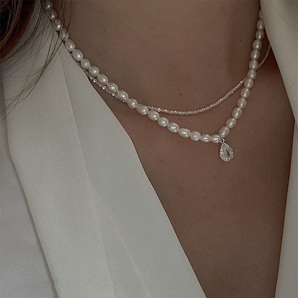 Vintage zircon pearl necklace (Two pieces) KF82067