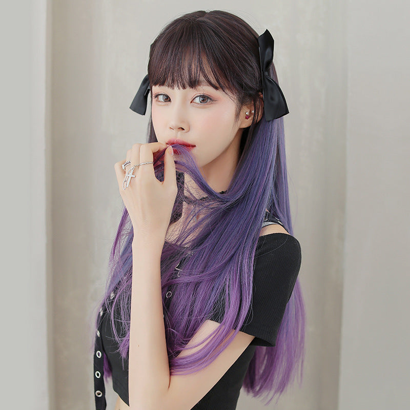 Blue-purple gradient long straight hair wig KF9266