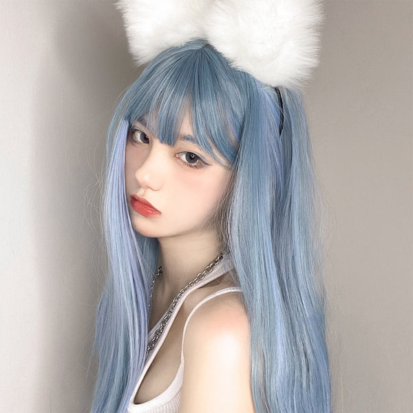 Sky Blue Long Straight Wig  KF82147