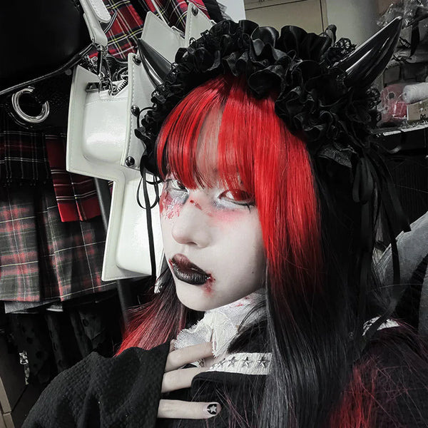 Harajuku black red wig  kF828790