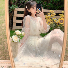 Star Embroidered Mesh Slip Dress  KF90794