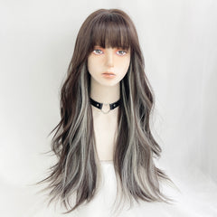 BLACK AND WHITE LONG CURLY WIG KF83508
