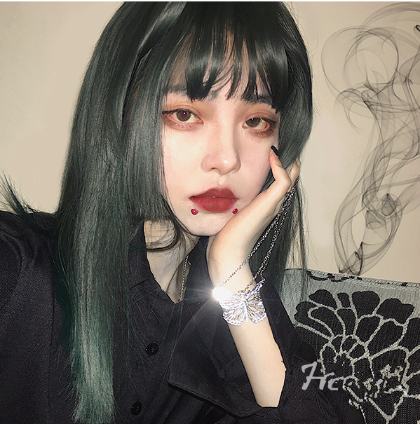 Dark green bangs cut wig KF81125