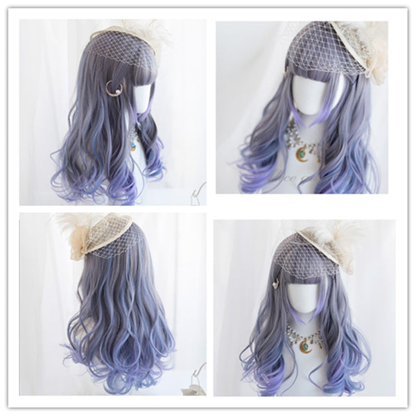 Purple long curly wig KF81748