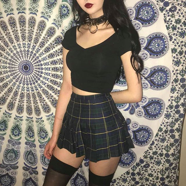 Vintage high waist plaid skirt KF50131