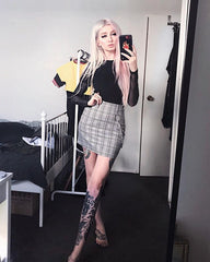 VINTAGE PLAID SKIRT WITH CHAIN KF2230