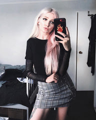 VINTAGE PLAID SKIRT WITH CHAIN KF2230