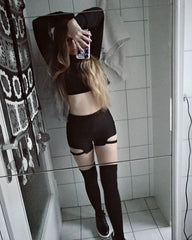 Retro stretch high waist shorts KF24029