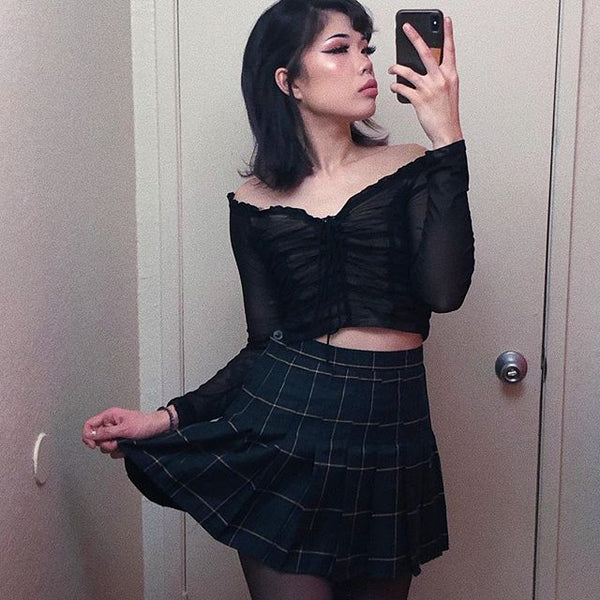 Vintage high waist plaid skirt KF50131