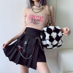 Ulzzang black plaid skirt KF90116