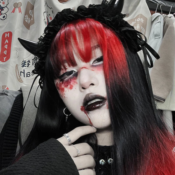 Harajuku black red wig  kF828790