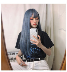 Blue Long Straight Wig  KF82964