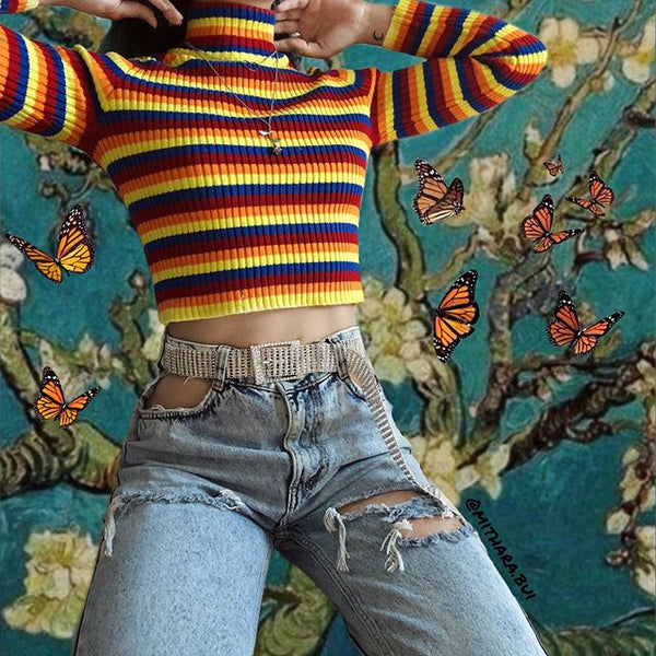 Rainbow knit sweater KF90372