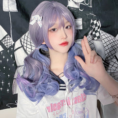Purple long curly wig KF81748
