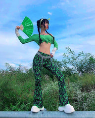 Green flame pants KF9180
