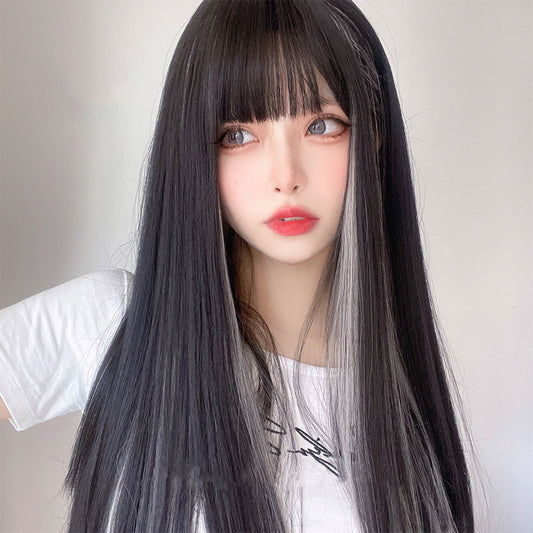 Harajuku Black Silver Wig  KF82326