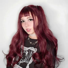 WINE RED LONG CURLY HAIG WIG KF9339