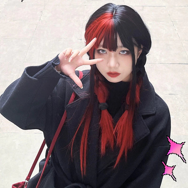 Harajuku black red wig  kF828790