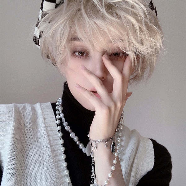 White Blonde Fluffy Short Wig   KF82687