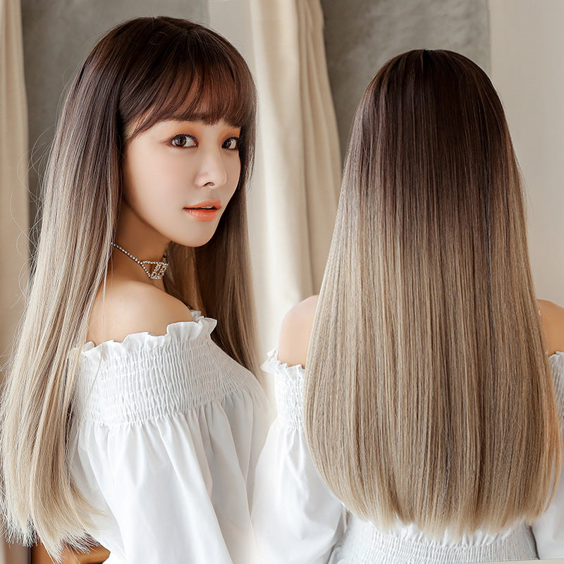 Three-color long straight gradient wig  KF82518