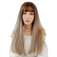 Three-color long straight gradient wig  KF82518